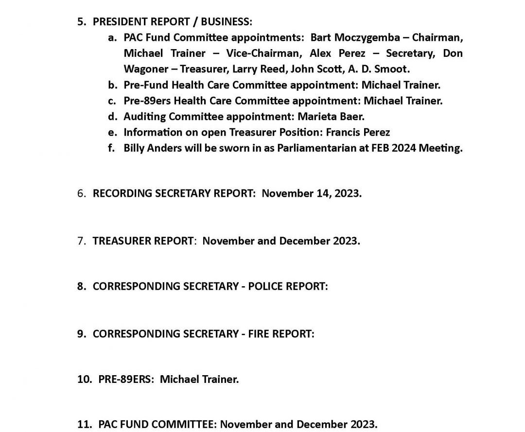 January 2024 Meeting Agenda San Antonio Fire and Police Pensioners